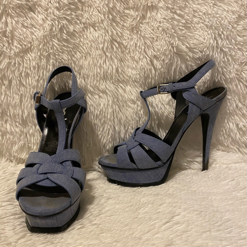 Saint Laurent Tribute Denim 105mm Platform Sandals
